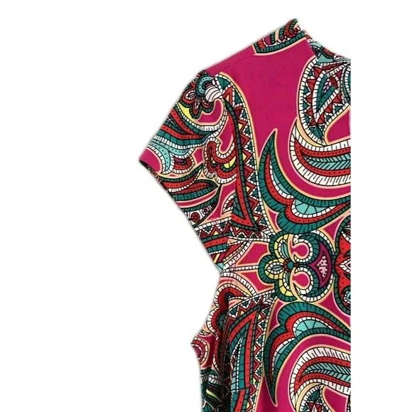 Liz Claiborne Pink Paisley Short Sleeve Dress sz M Womens Flowy Comfort Fit - Picture 6 of 10